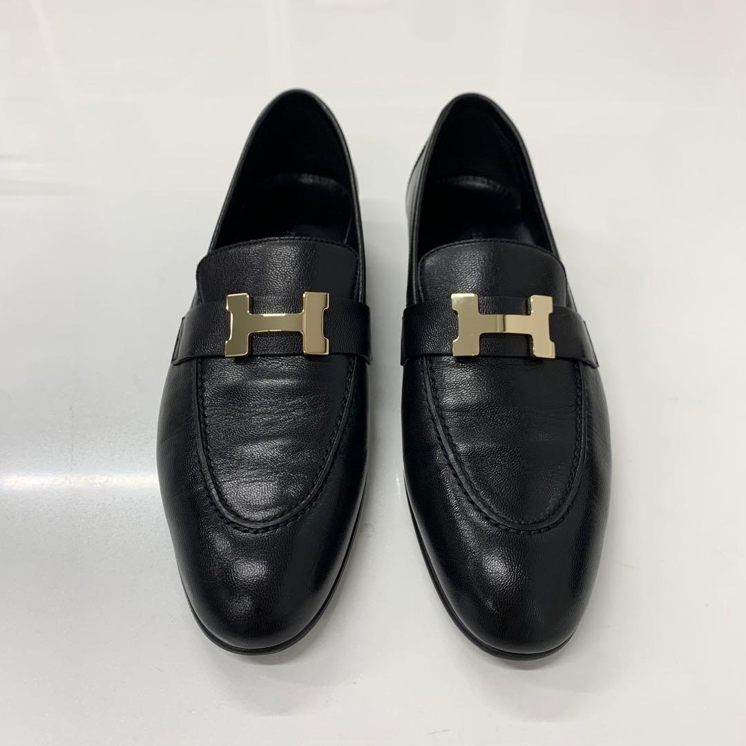 Hermes Paris H Leather Loafers Black — view 2