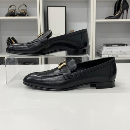 Hermes Paris H Leather Loafers Black — view 3