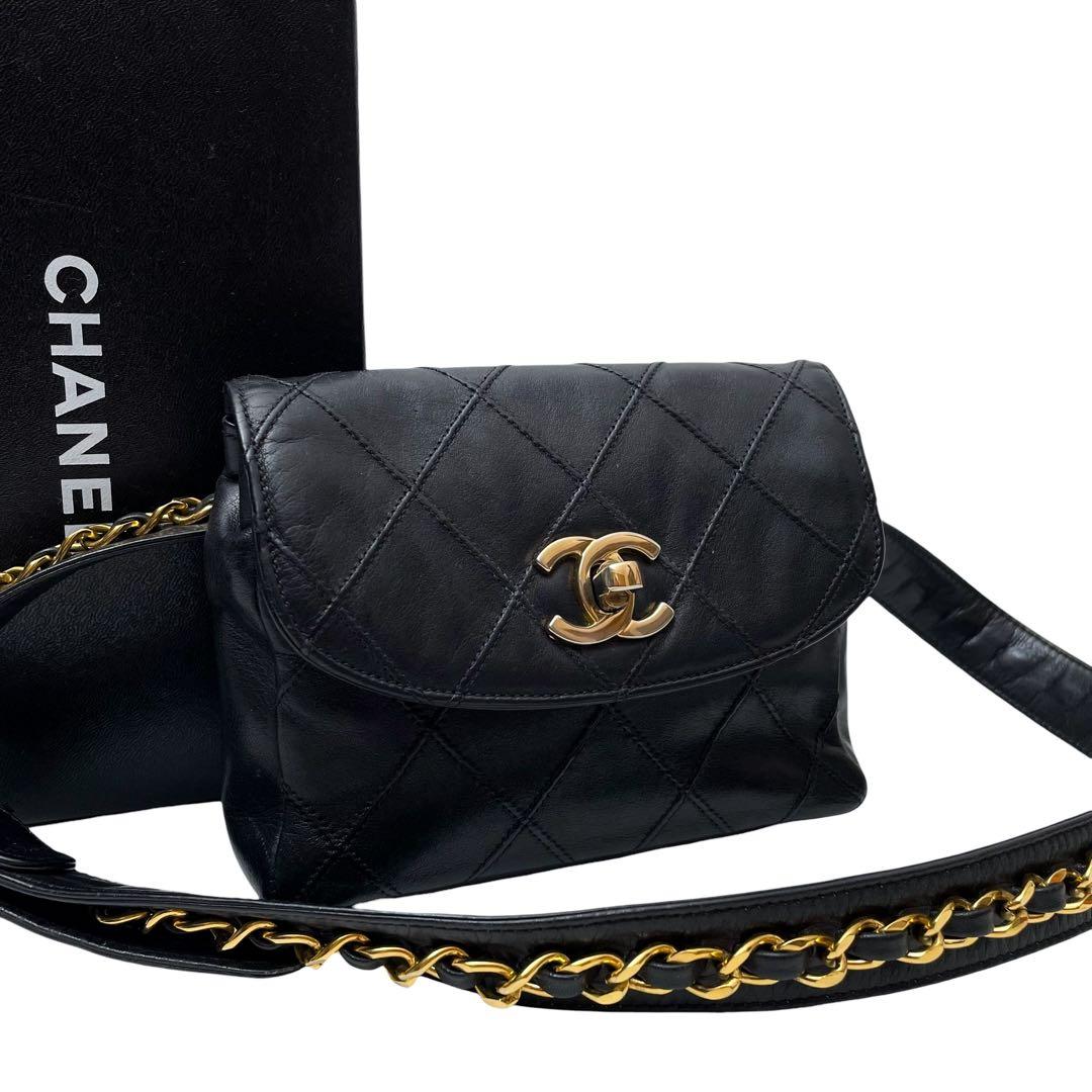 Chanel Bicolore Matelasse Waist Bag Pouch Coco Mark Black