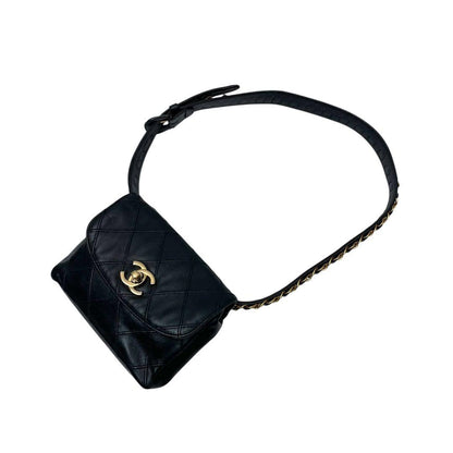 Chanel Bicolore Matelasse Waist Bag Pouch Coco Mark Black