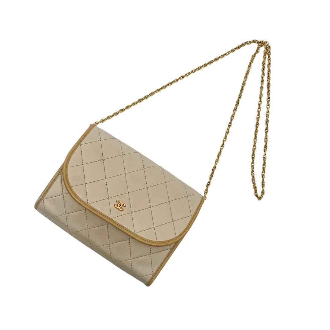 Chanel Mini Quilted Lambskin Chain Shoulder Bag Beige