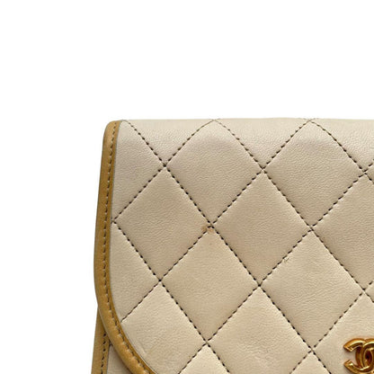 Chanel Mini Quilted Lambskin Chain Shoulder Bag Beige