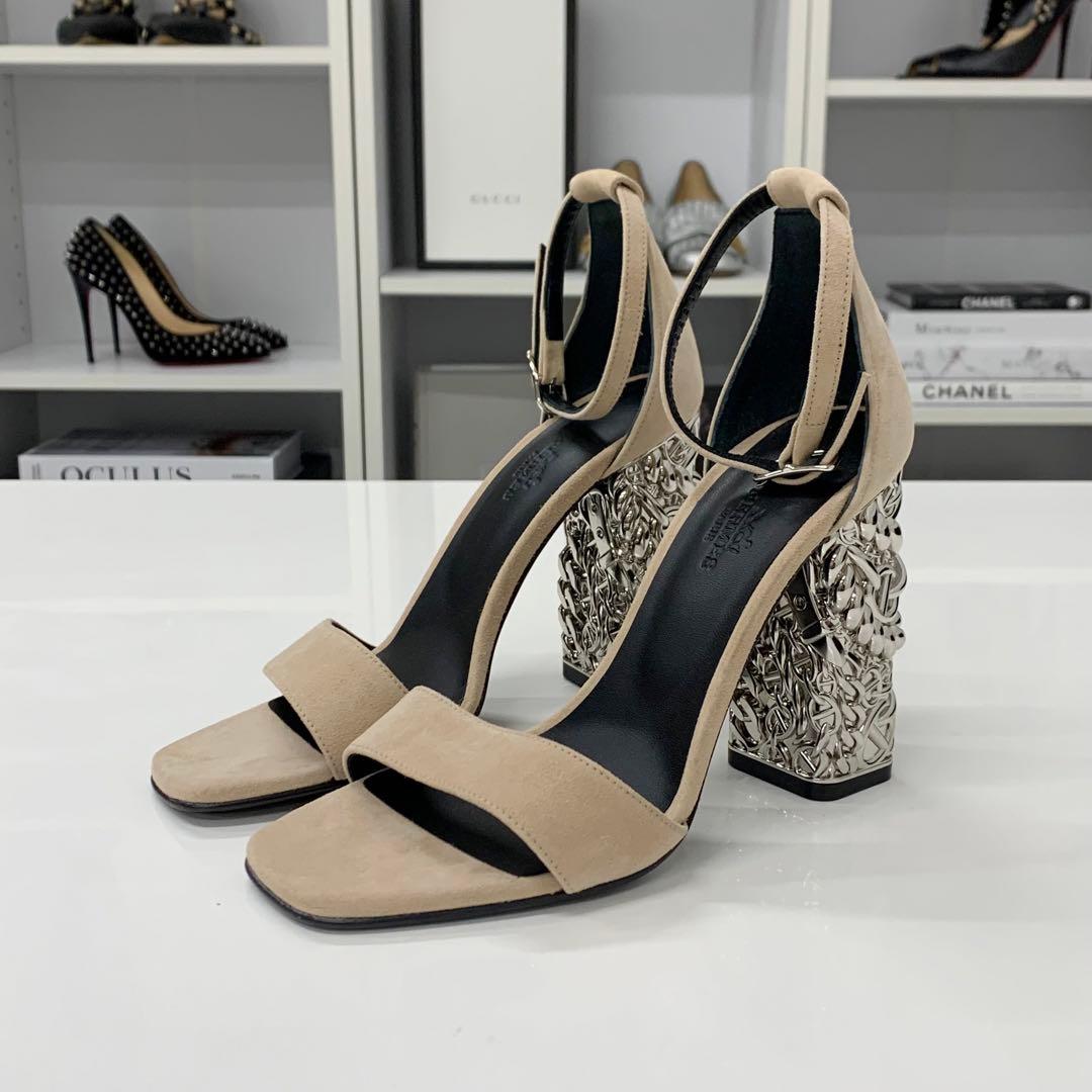 Hermes Glam 105 Suede Chaine D'ancre Metal Sandals — view 2