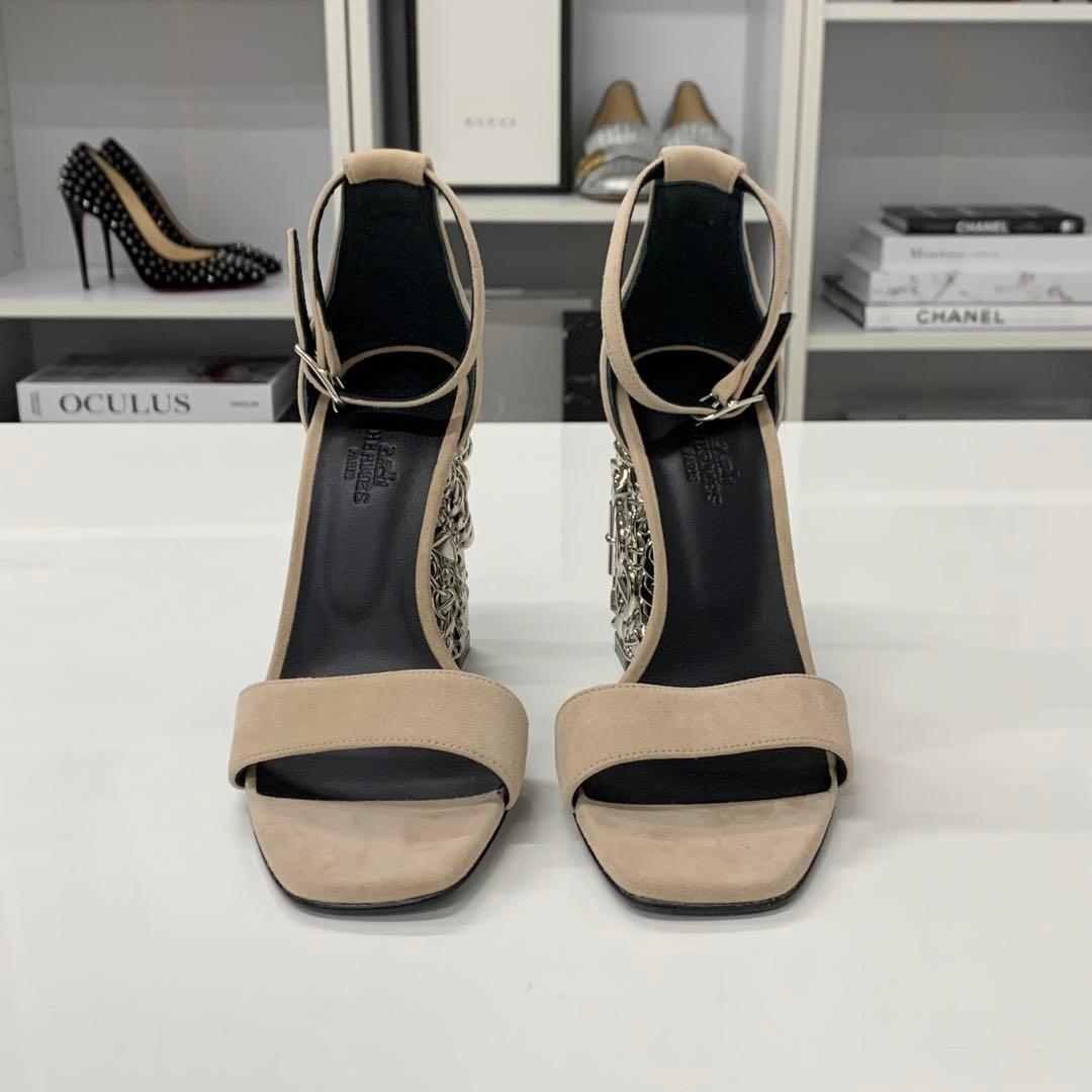 Hermes Glam 105 Suede Chaine D'ancre Metal Sandals — view 3