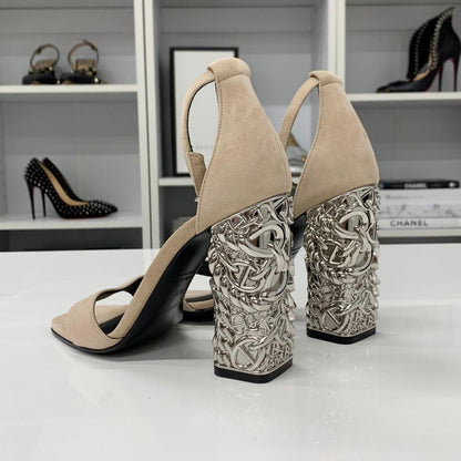 Hermes Glam 105 Suede Chaine D'ancre Metal Sandals — view 4