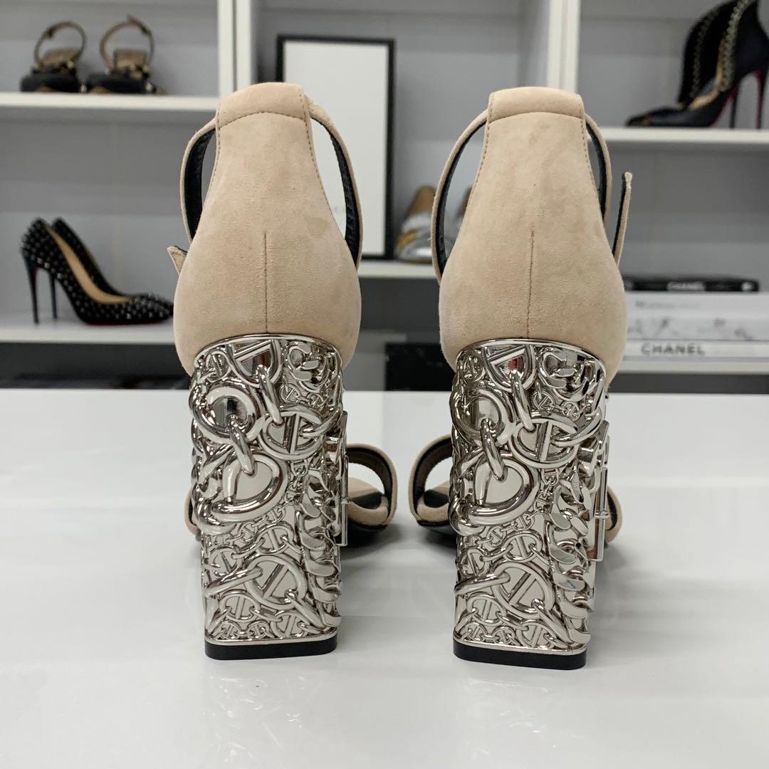 Hermes Glam 105 Suede Chaine D'ancre Metal Sandals — view 5
