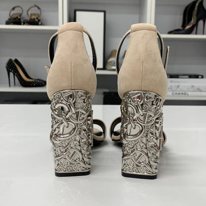 Hermes Glam 105 Suede Chaine D'ancre Metal Sandals — view 5