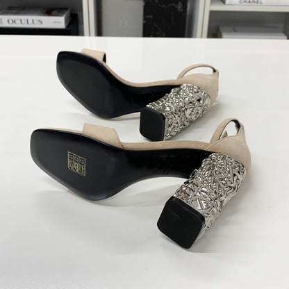 Hermes Glam 105 Suede Chaine D'ancre Metal Sandals — view 6