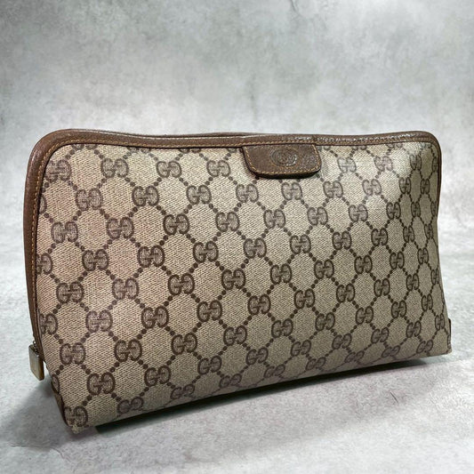 Gucci GG Clutch Brown Leather Logo Second