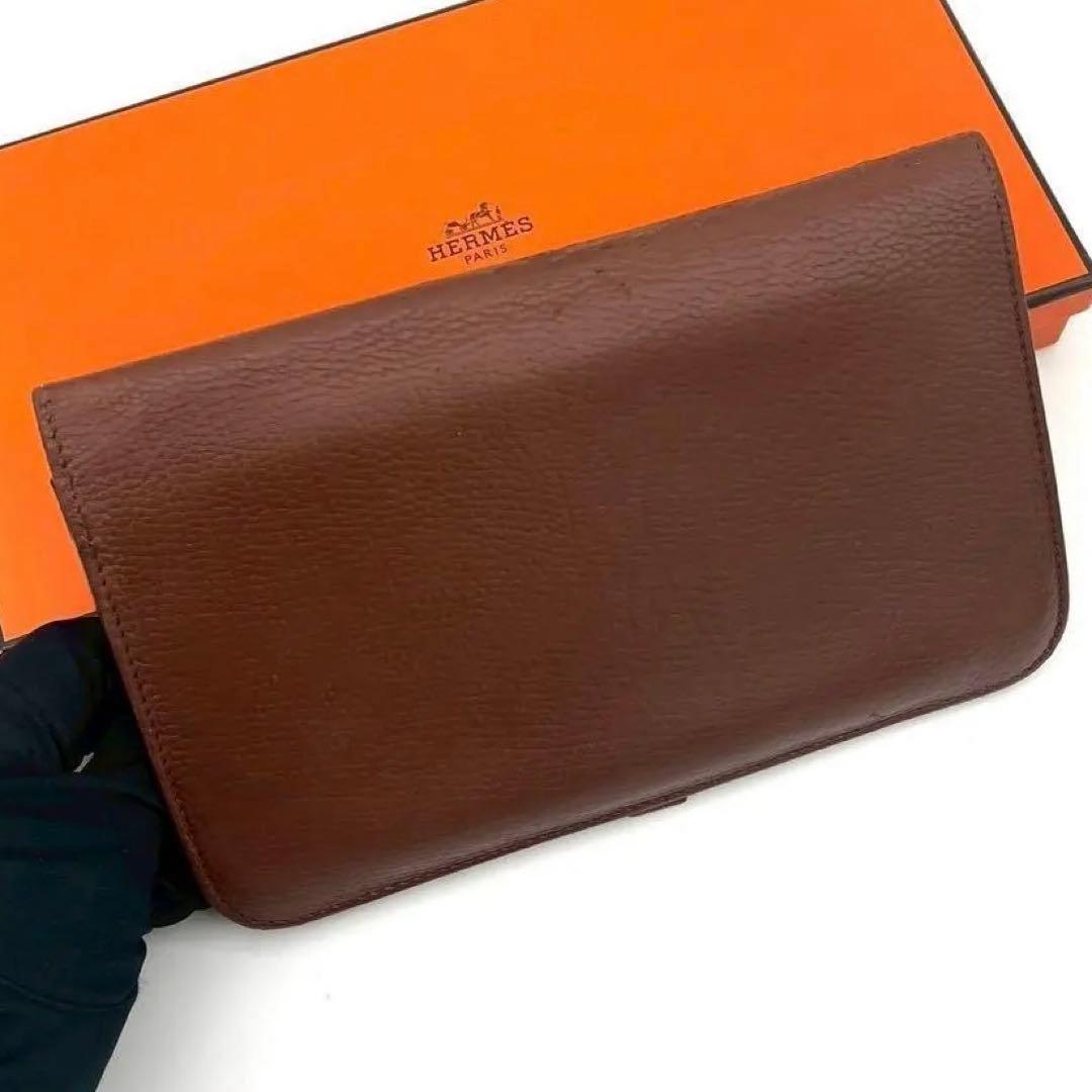 Hermes Dogon GM Togo Wallet Brown Silver Leather — view 2