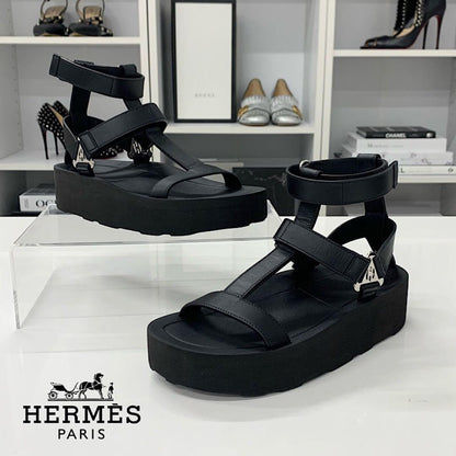 Hermes Enid Leather Diamant Buckle Ankle Strap Sandals