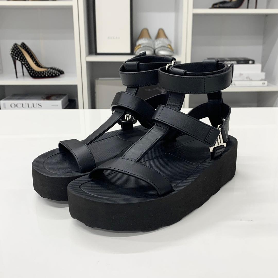 Hermes Enid Leather Diamant Buckle Ankle Strap Sandals — view 3