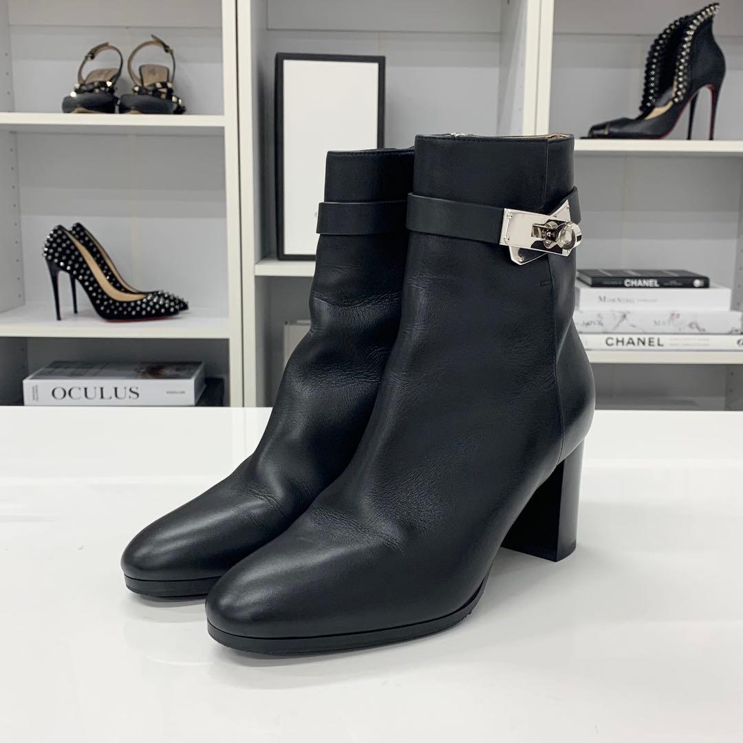 Hermes Saint Germain Kelly Leather Short Boots Black