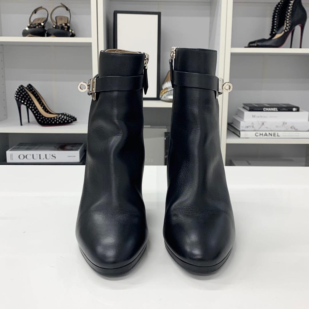 Hermes Saint Germain Kelly Leather Short Boots Black