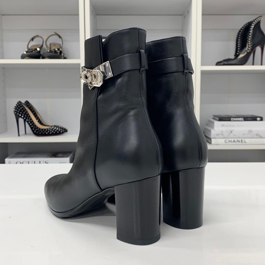Hermes Saint Germain Kelly Leather Short Boots Black