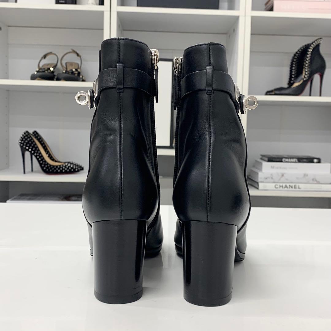 Hermes Saint Germain Kelly Leather Short Boots Black