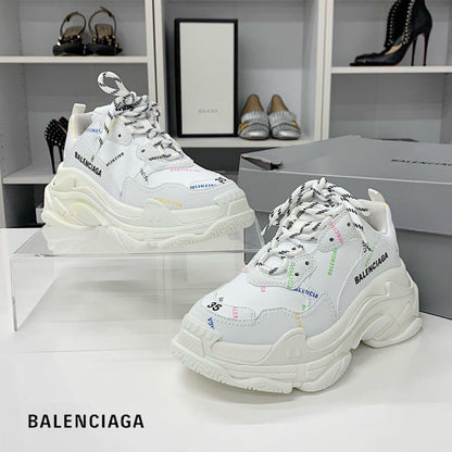 Balenciaga Triple S Leather Logo Sneakers White Multicolor
