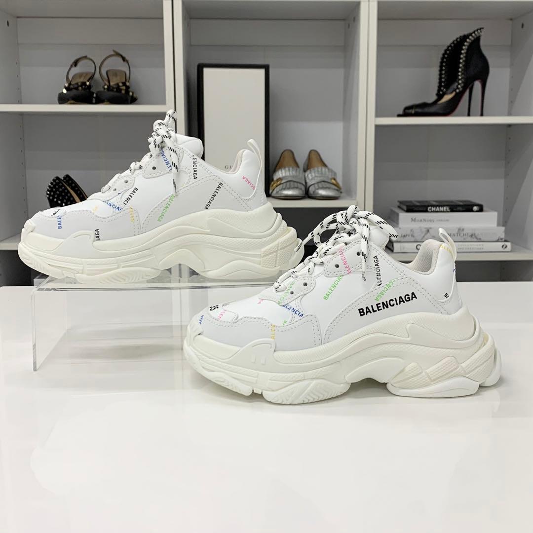 Balenciaga Triple S Leather Logo Sneakers White Multicolor