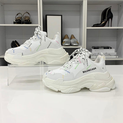 Balenciaga Triple S Leather Logo Sneakers White Multicolor