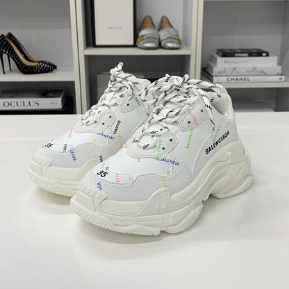 Balenciaga Triple S Leather Logo Sneakers White Multicolor