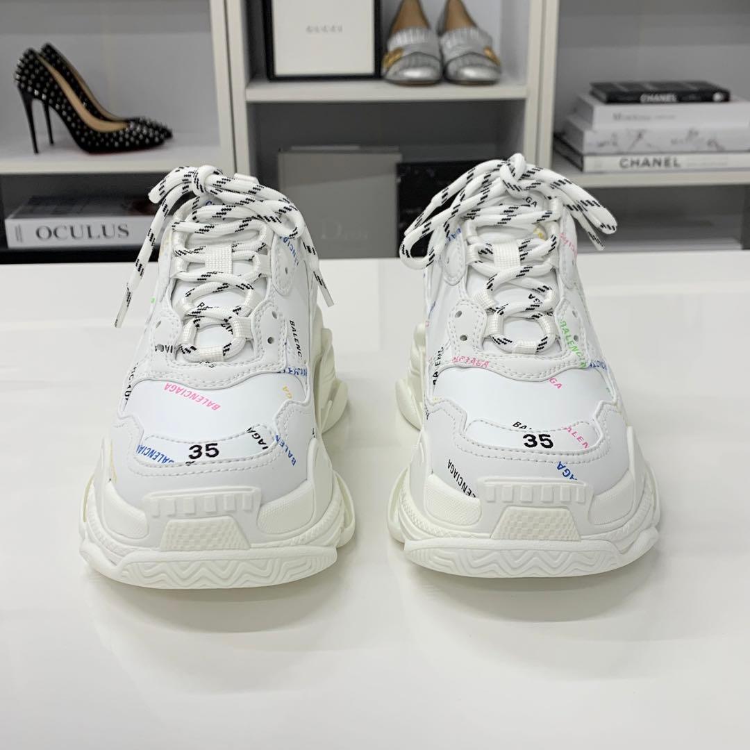 Balenciaga Triple S Leather Logo Sneakers White Multicolor