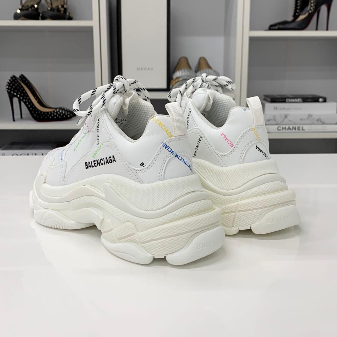 Balenciaga Triple S Leather Logo Sneakers White Multicolor