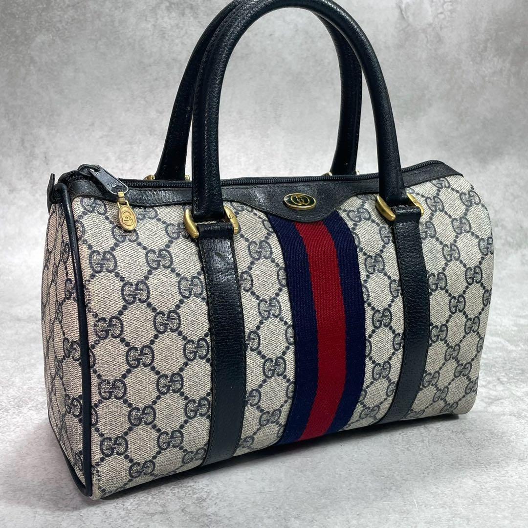 Gucci GG Sherry Line Boston Bag Navy Leather Logo