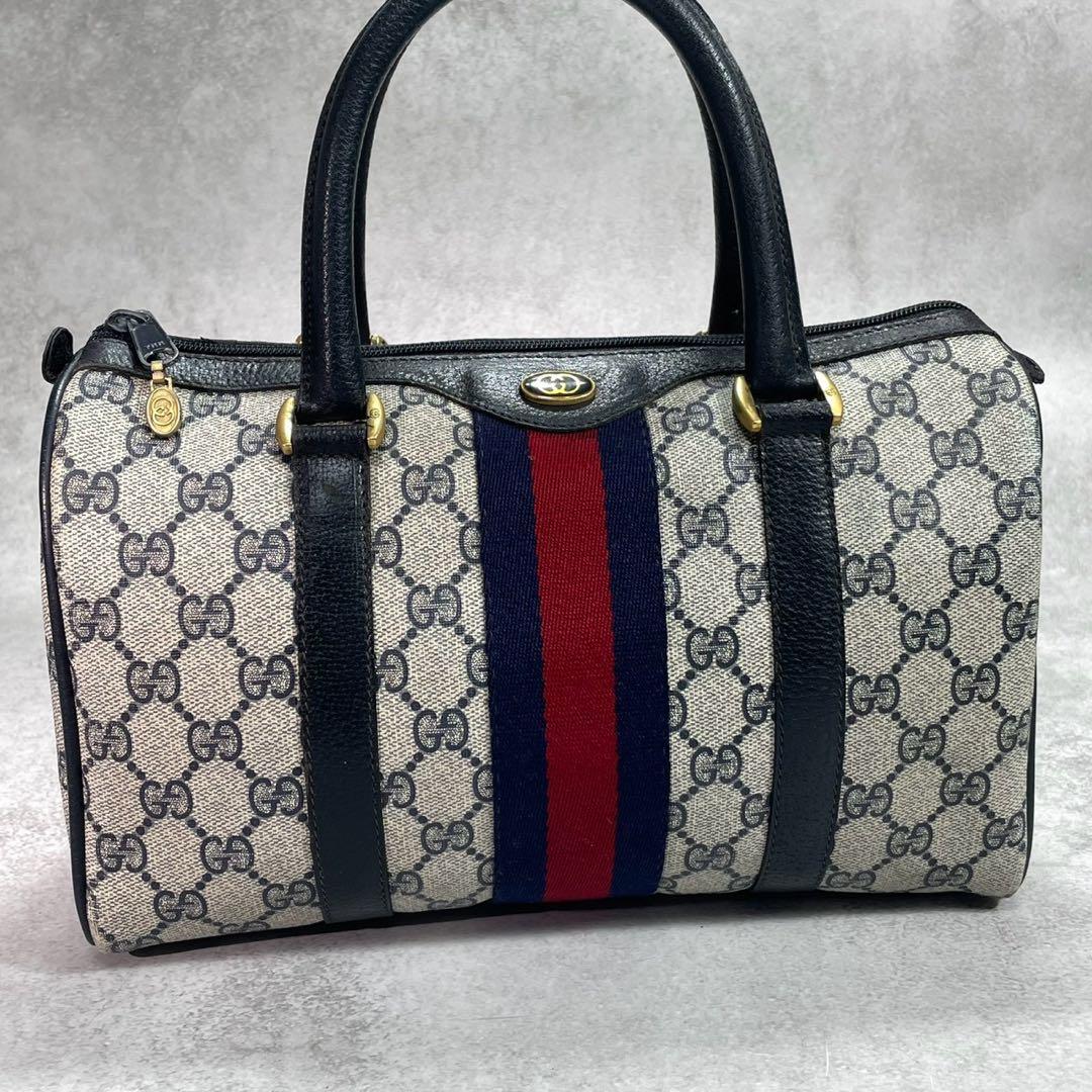 Gucci GG Sherry Line Boston Bag Navy Leather Logo — view 2