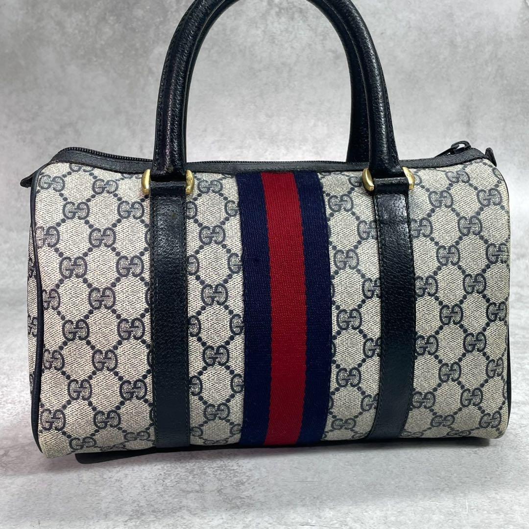 Gucci GG Sherry Line Boston Bag Navy Leather Logo — view 3