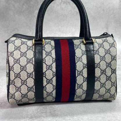 Gucci GG Sherry Line Boston Bag Navy Leather Logo — view 3