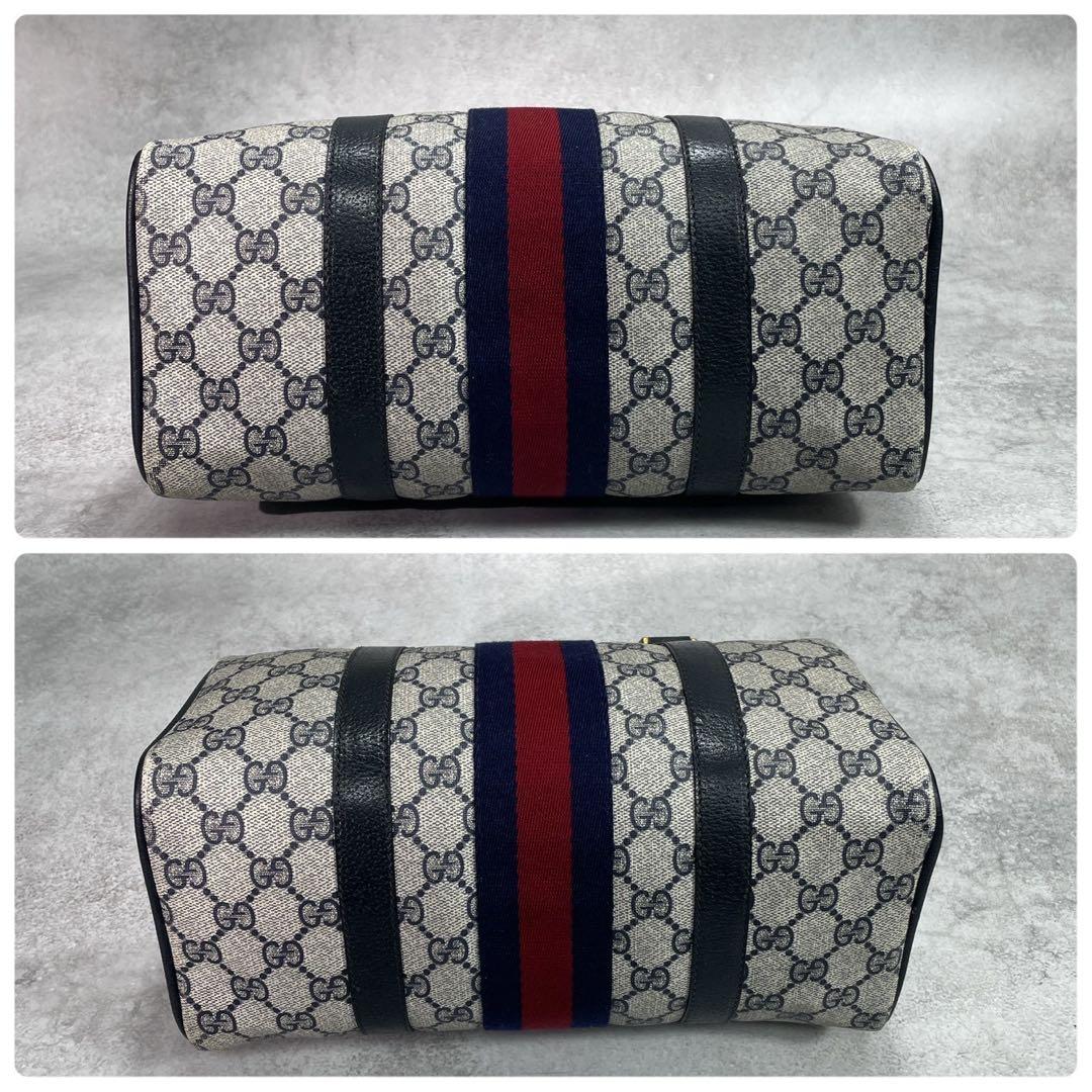 Gucci GG Sherry Line Boston Bag Navy Leather Logo — view 8