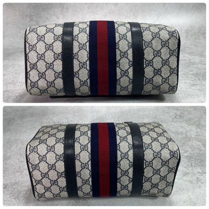 Gucci GG Sherry Line Boston Bag Navy Leather Logo — view 8