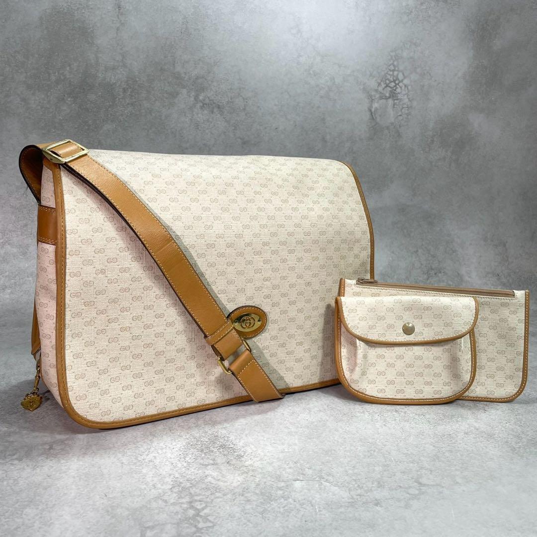 Gucci GG Shoulder Bag Beige Brown Logo Leather