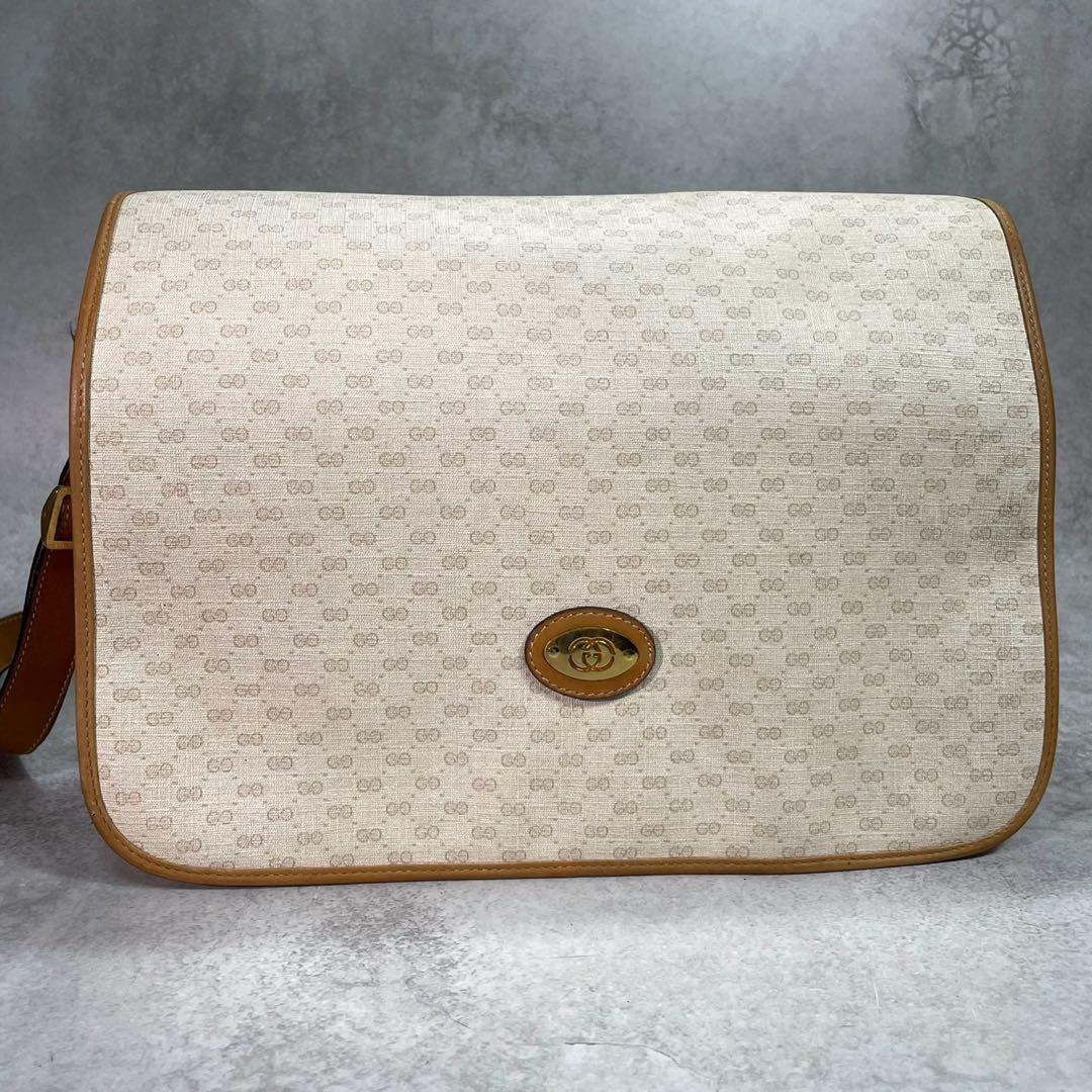 Gucci GG Shoulder Bag Beige Brown Logo Leather — view 2