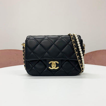 Chanel Mini Quilted CC Logo Lambskin Turnlock Shoulder Bag