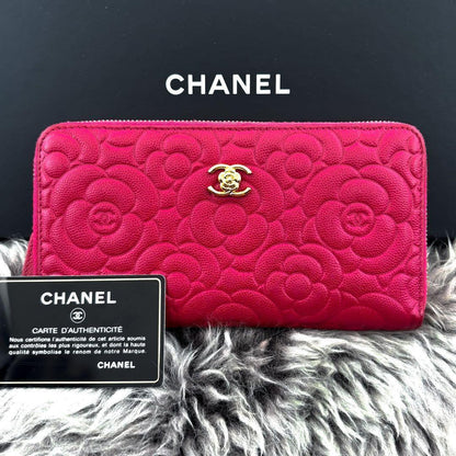 Chanel Wallet Camellia Embossed Caviar Zip — view 2