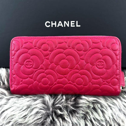 Chanel Wallet Camellia Embossed Caviar Zip — view 4