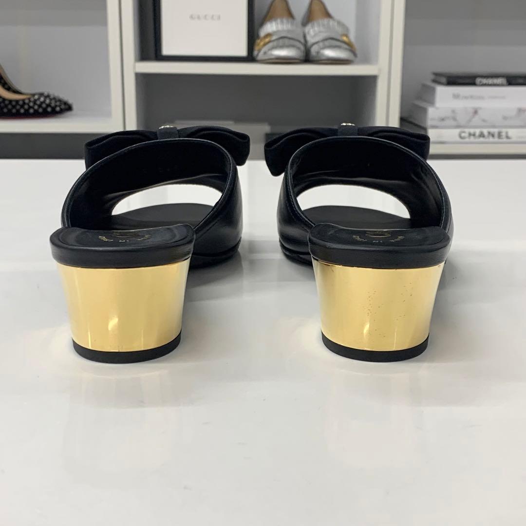Chanel CC Logo Leather Ribbon Sandals Black