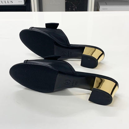 Chanel CC Logo Leather Ribbon Sandals Black