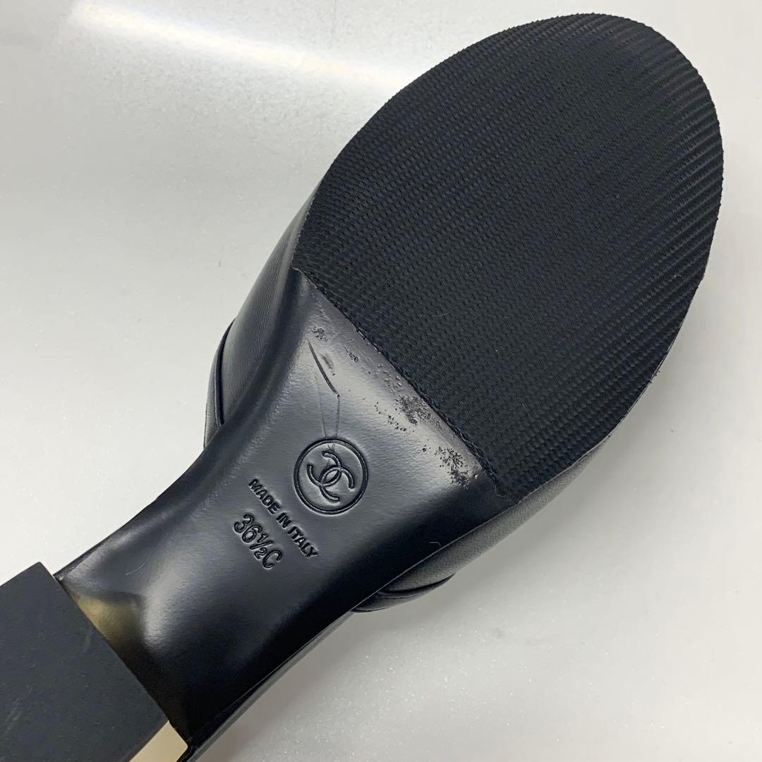 Chanel CC Logo Leather Ribbon Sandals Black