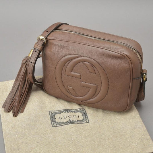 Gucci◇ Gucci Soho Shoulder Bag Double G Leather Brown Bag