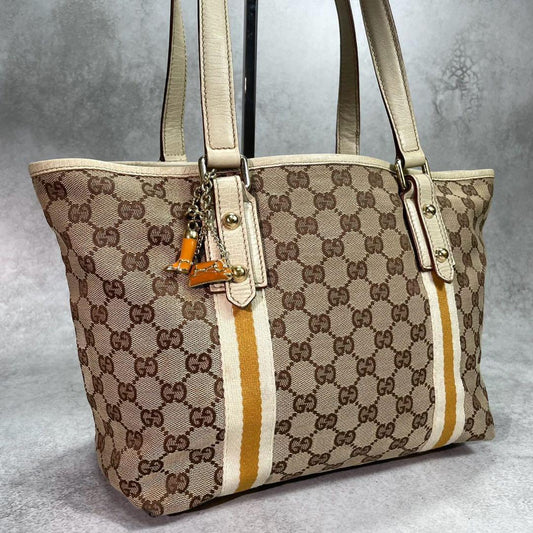 Gucci GG Tote Bag Sherry Line Brown Leather Charm