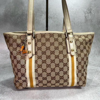 Gucci GG Tote Bag Sherry Line Brown Leather Charm — view 2