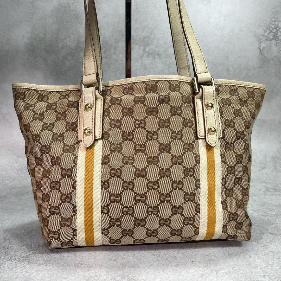 Gucci GG Tote Bag Sherry Line Brown Leather Charm — view 3