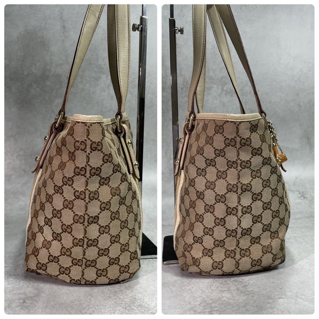 Gucci GG Tote Bag Sherry Line Brown Leather Charm — view 7