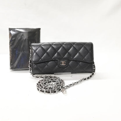 Chanel Caviar Quilted Wallet Black Silver