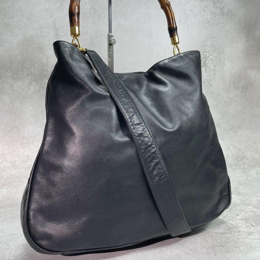 Gucci Shoulder Bag 2-Way Bamboo Black Leather