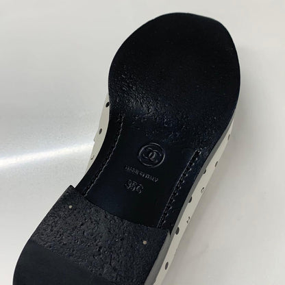 Chanel CC Logo Leather Dot Loafers White Black — view 8