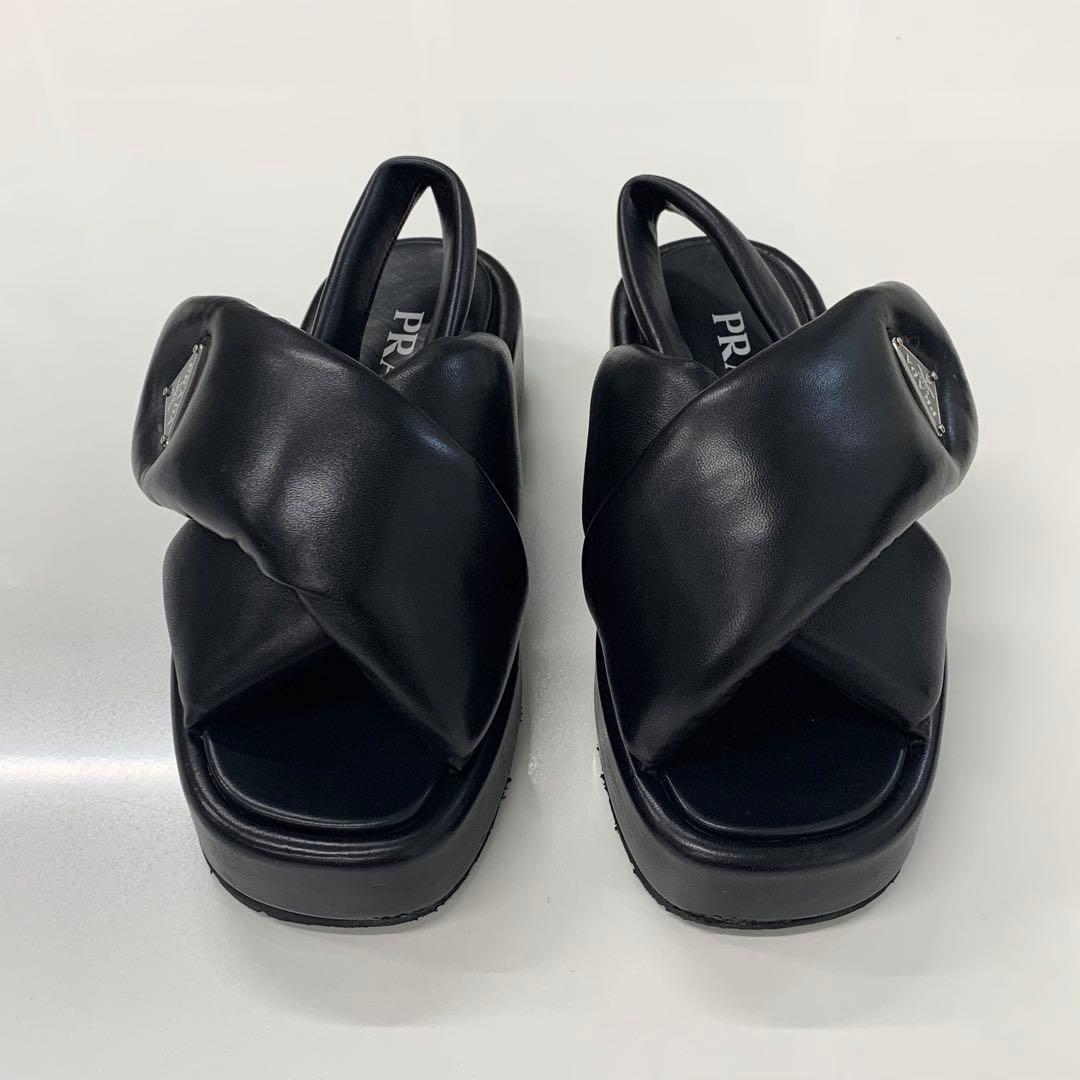 Prada Logo Padded Nappa Leather Platform Sandals Black — view 2