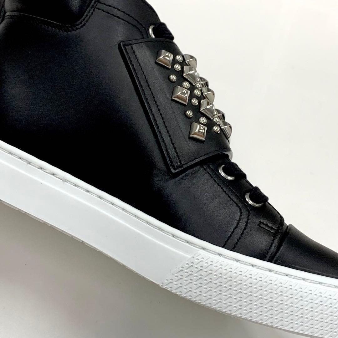Unused Hermes Hanky ​​leather Studded High Cut Sneakers Black